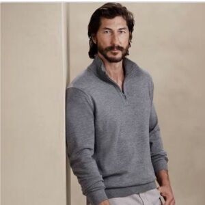 Banana Republic Italian Merino Wool Men's Charcoal Zip-Up Sweater